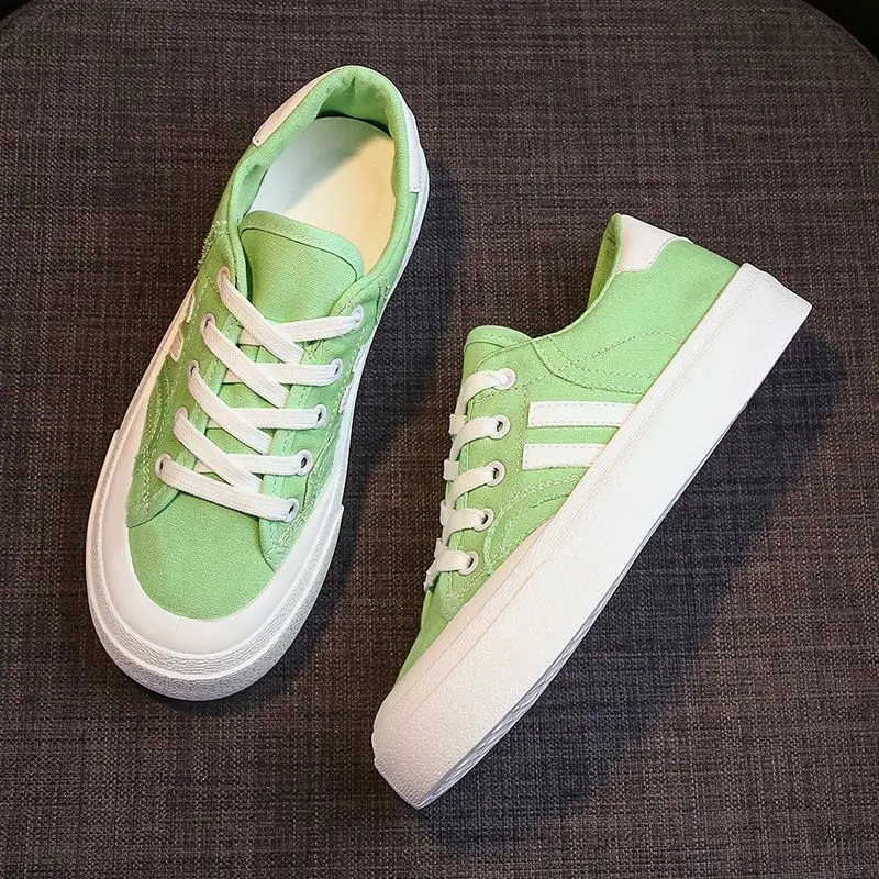 Feerldi Ulzzang, zapatillas de lona combinables, zapatos deportivos a rayas para mujer, zapatos de tenis con plataforma verde, blanco y naranja,