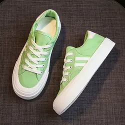 Feerldi Ulzzang All-matched Canvas Sneakers Damen Streifen Sportschuhe Plattform Grün Weiß Orange Tennisschuhe Mädchen Plimsolls