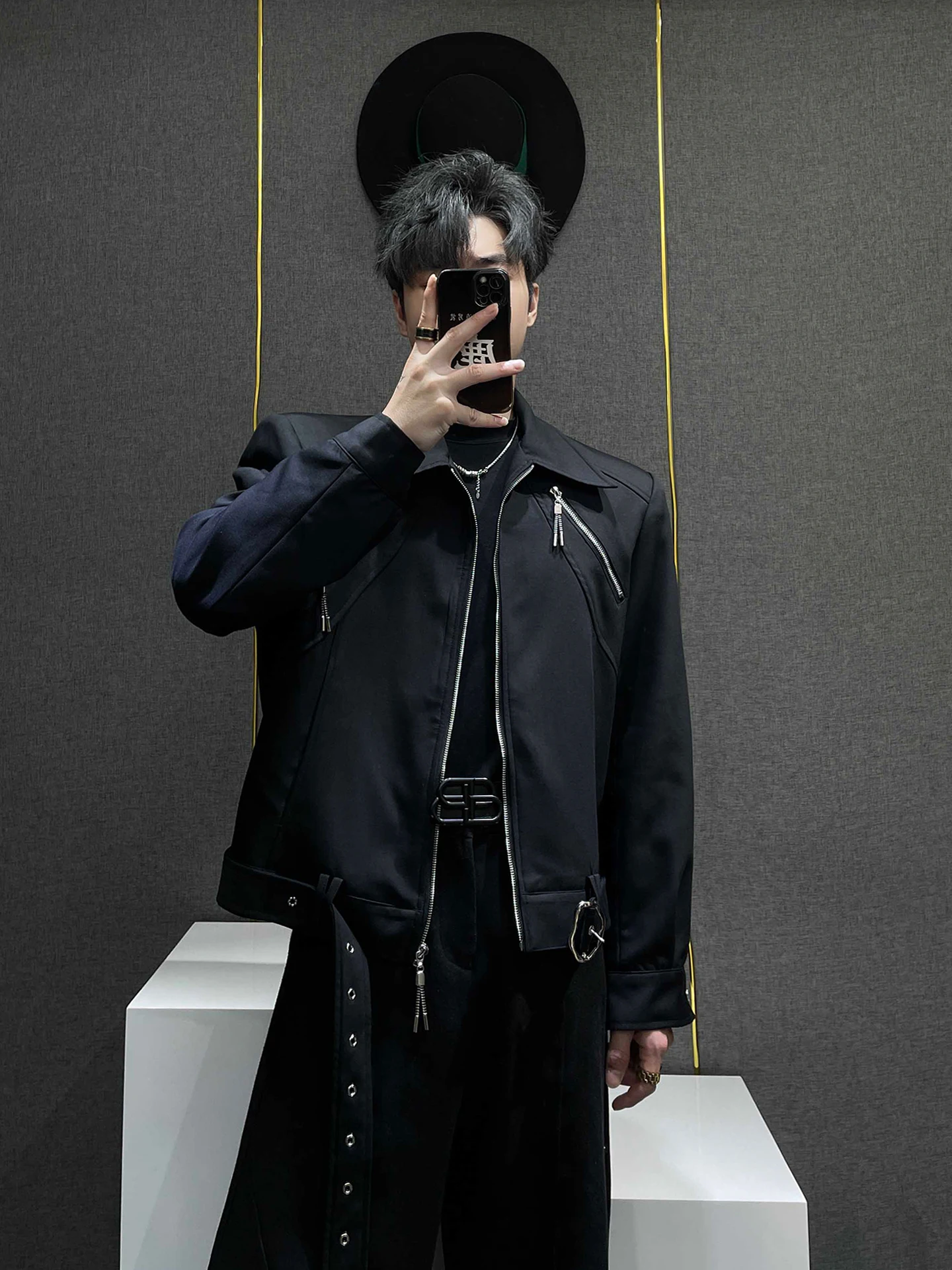 American High Street Design Zipper Short Jacket Fashion Trendy Men's High-end Personality Cool Handsome Workwear Short Coat