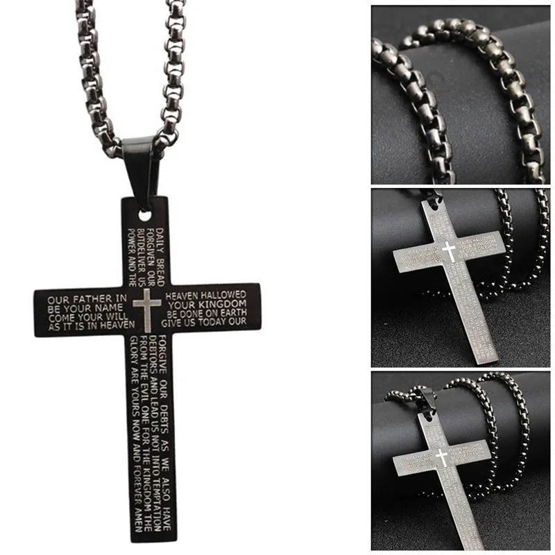 

Jesus Cross Rearview Mirror Hanging Ornament Stainless Steel Hip Hop Retro Religious Prayer Necklace Unisex Car Accessory