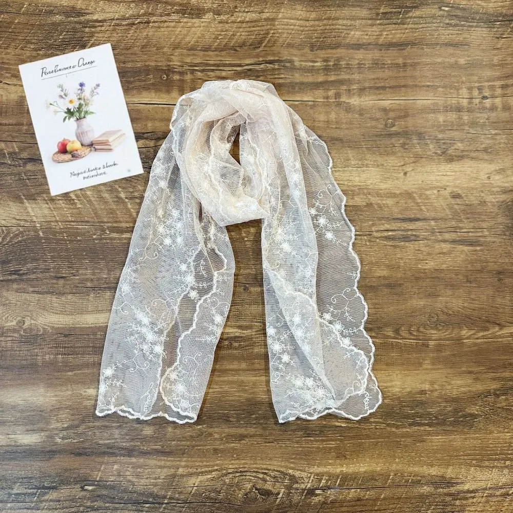 

New Lace Embroidery Lace Scarf Literary Yarn Korean Style Embroidery Scarf Elegant Headscarf Elegant
