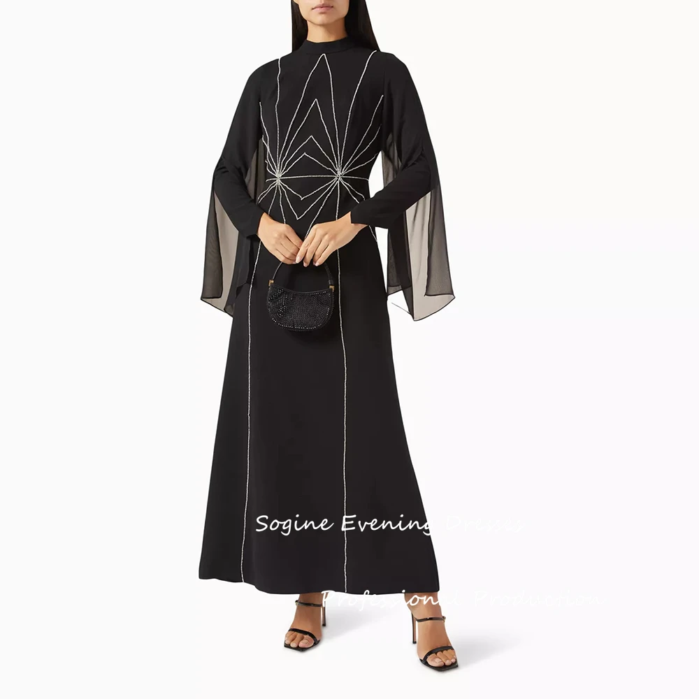 Abiti da ballo formali per donna Abito da sera in crêpe a trapezio con maniche in chiffon وعAbiti da festa decorati con cristalli