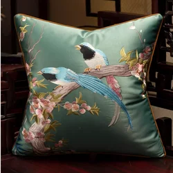 Luxurious Embroidered Silk-like Cuckoo Square Home Sofa Decorative Pillow Case 4 Colors No Insert 18x18
