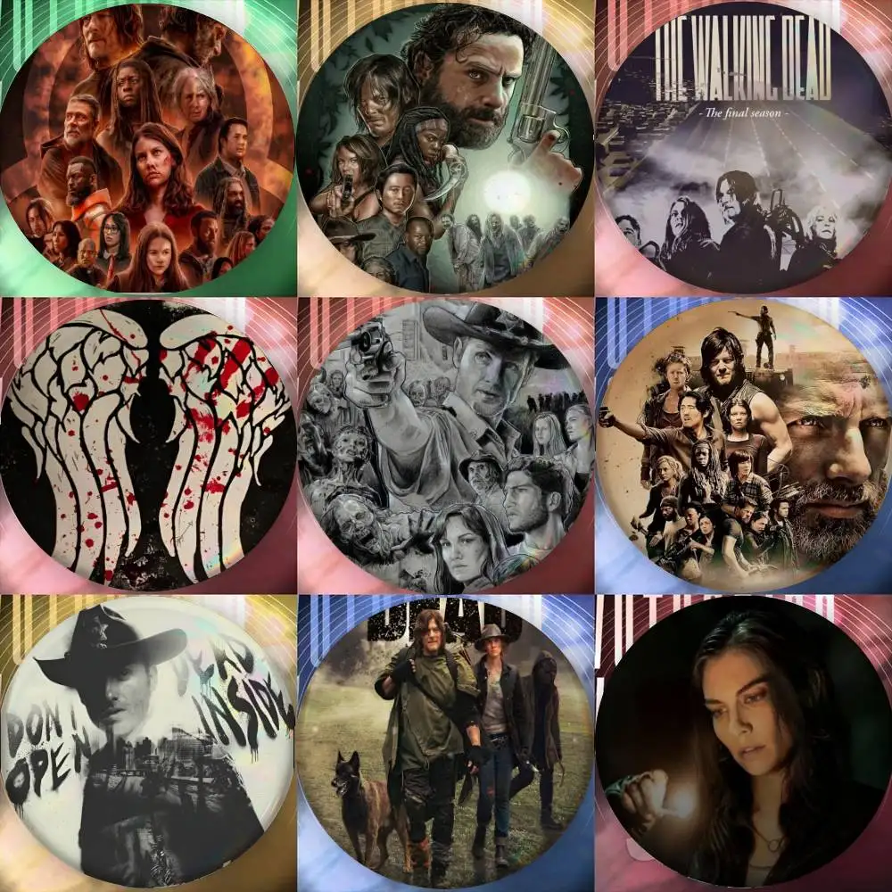 T-The Walking Dead    Badge Tinplate Meme Round Brooch for Hat Bag Creative Lapel Jewelry Accessories Gifts