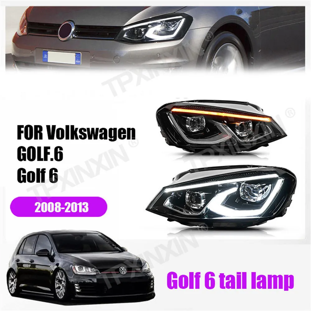 

For Volkswagen Gofl Golf 6 2008-2013 Headlamp Led Assembly Lens Retrofitting Streaming Steering Turn Signal Auto Accessories DRL