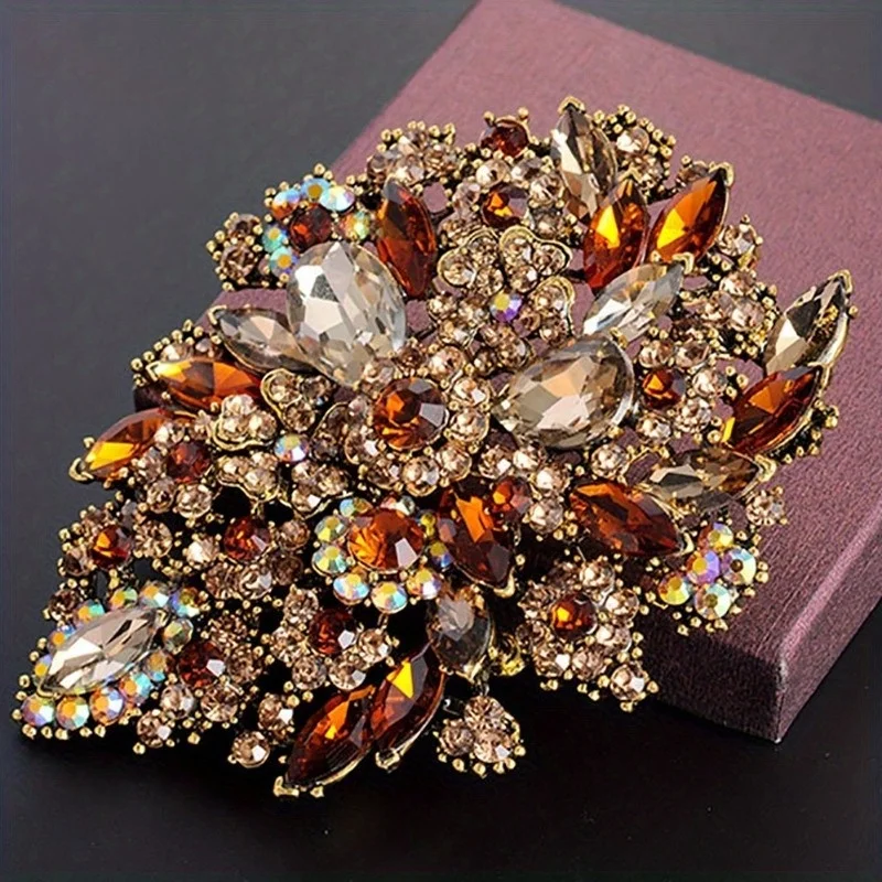 1pcs Retro Exaggerated Temperament Large Crystal Glass Brooches for Women Luxury Multicolor Rhinestone Pins