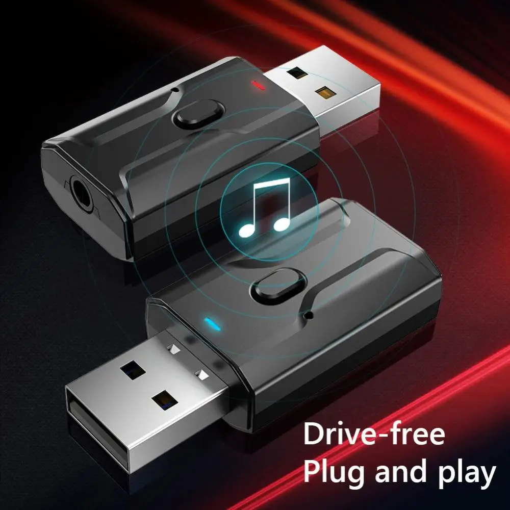 محول USB محمول متوافق مع بلوتوث 5.0 ستيريو 3.5 ملم AUX جهاز إرسال استقبال الصوت