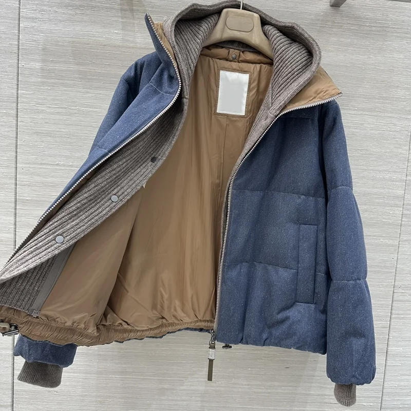 Hoogwaardig gebreid gewatteerd donsjack met capuchon, bijpassende dameswinterjas, luxe warm 25101386