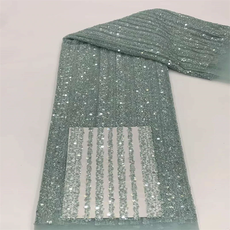 Sequins French African Embroidey Beaded Lace Fabric 2023 High Quality Tulle Lace Fabric For Nigerian Wedding Dress XB-260