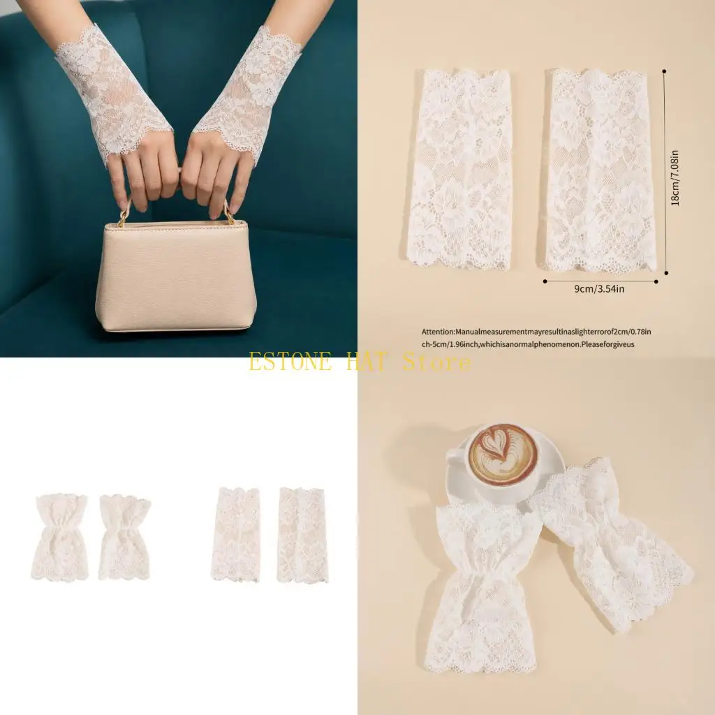 49MF Summer White Lace Arm Sleeves Arm Cover for Women Girl Daily Styling and Commute