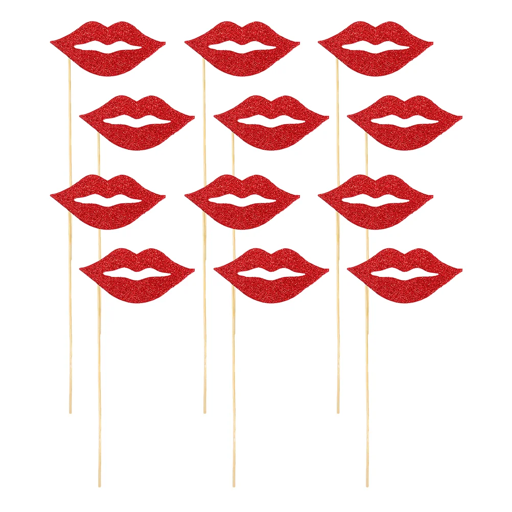 

40 Sets Photo Props Festival Lips Wedding Decor Funny Red Decorative Party Supplies Cake