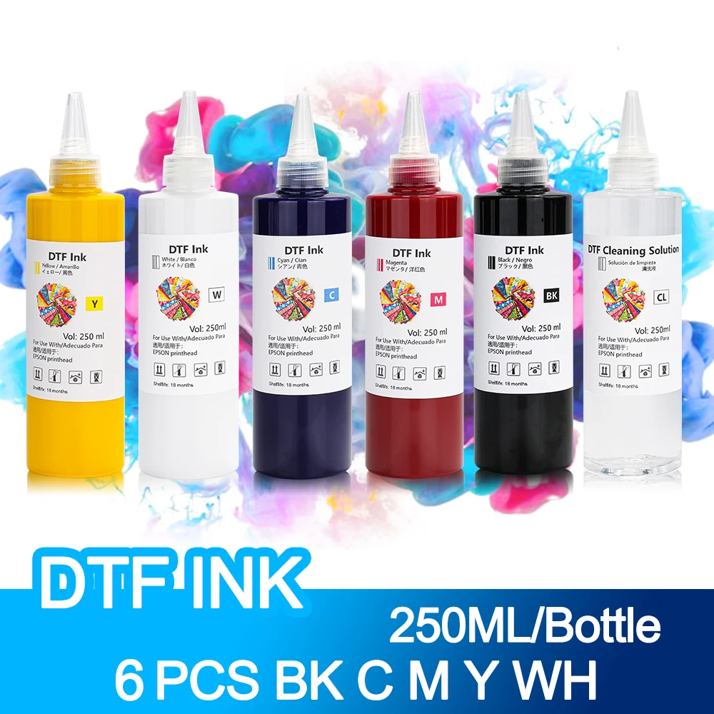 

6pcs 250ML DTF Ink Kit heat Transfer Ink For Epson L1800 R805 R1390 XP600 4720 I3200 Direct Transfer Film Printer