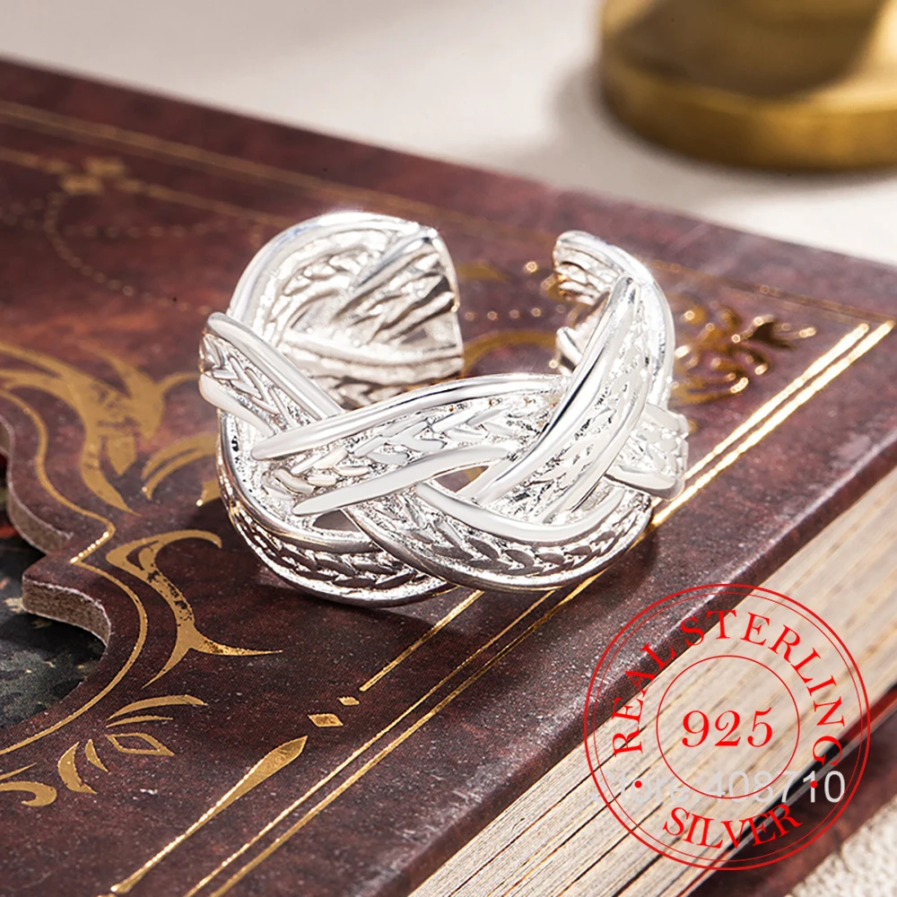 

925 Sterling Silver Jewelry Cross Weave Geometric Finger Rings for Women Wedding Party Jewelry For Girls Friend Gift