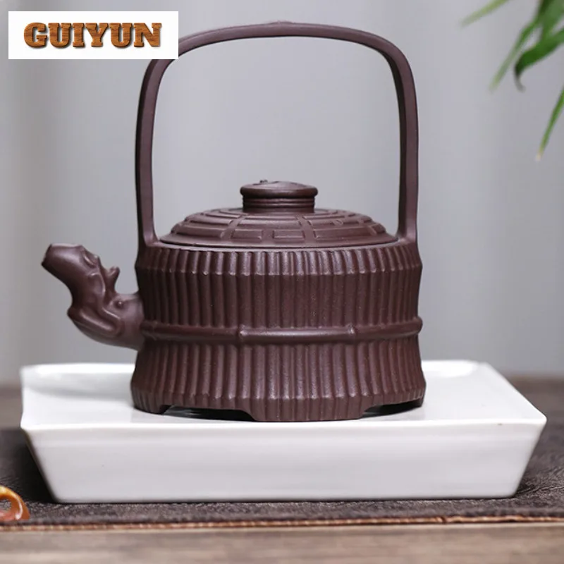 

315ml Retro Yixing Purple Clay Teapots Handmade Lifting Handle Pot Raw Ore Purple Mud Kettle With Infuser Chinese Zisha Tea Set