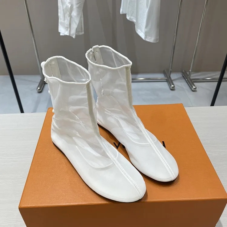 Women's Mary Jane Shoes White breathable mesh round-toe flat shoes short ankle boots for Women's sandals view 5