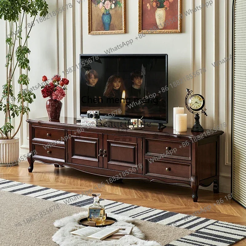 

New Arrivals American retro solid wood TV cabinet gold silk teak all solid woodss 7304