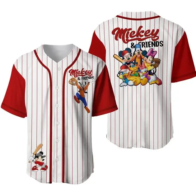 MINISO Mickey Mouse Baseball Jersey Men Women Kids Short Sleeve Shirt Family Disney Baseball Jersey Casual Sports Jersey