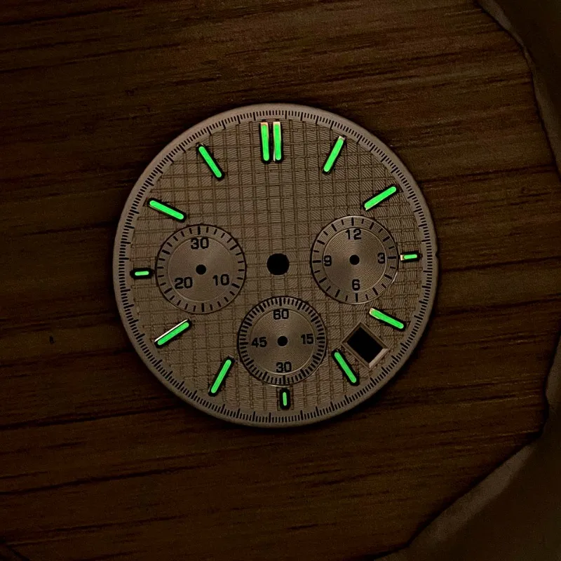 Циферблат VK63 31,8 мм без логотипа, циферблат без шкалы, подходит для VK63, кварцевый механизм, зеленый светящийся серебряный гвоздь, аксессуары для часов, новый DIY