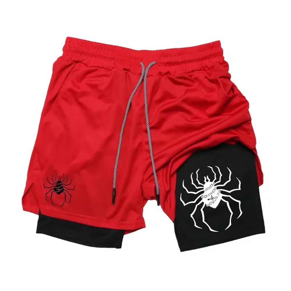 شورت رياضي للرجال بطباعة جرافيك - شورت رياضي مسامي للياقة البدنية الصيفية والركض والتدريب RL10043