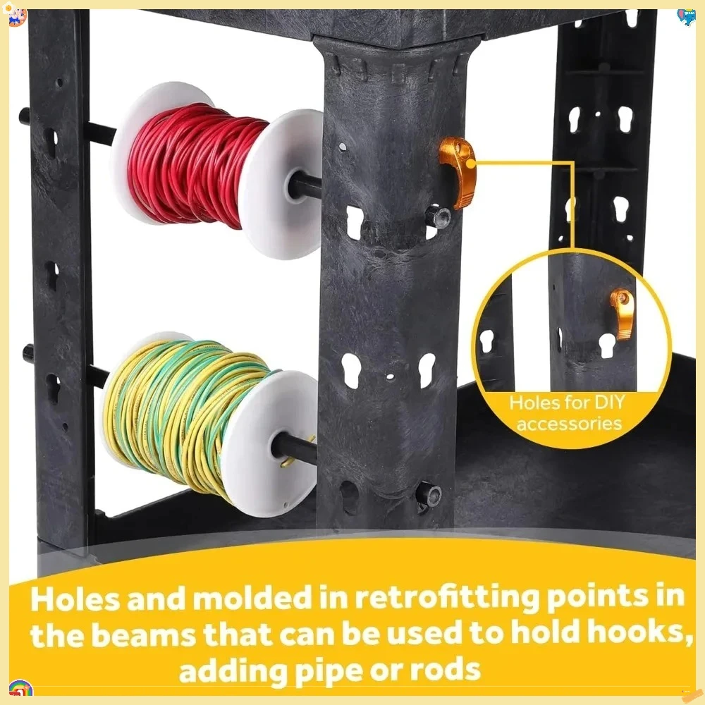 Carrinho utilitário de plástico resistente 34 x 17 polegadas - armazenamento de banheira de carrinho de trabalho com prateleiras profundas e rodas giratórias completas