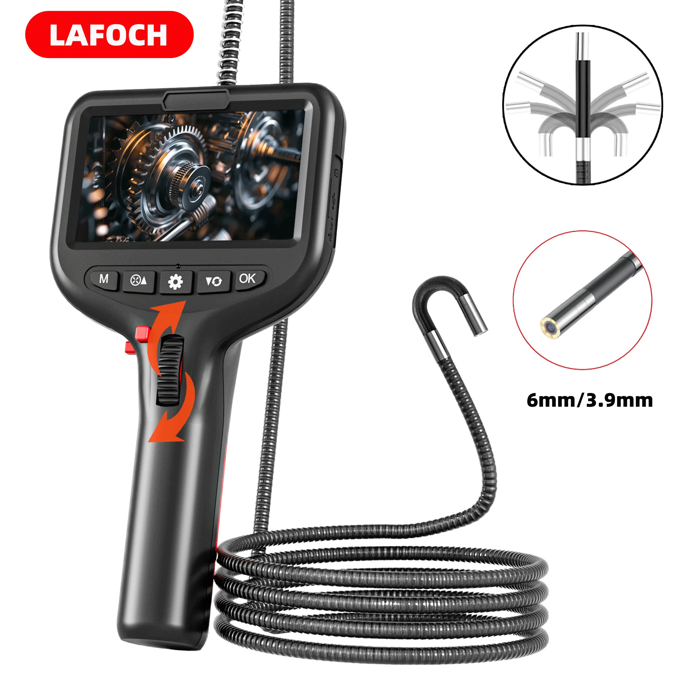 

4.3inch 3.9/6.2mm Industrial Endoscope Camera 360 Degree Rotation 1080P Inspection Borescope Waterproof for Car Engine Vehicle
