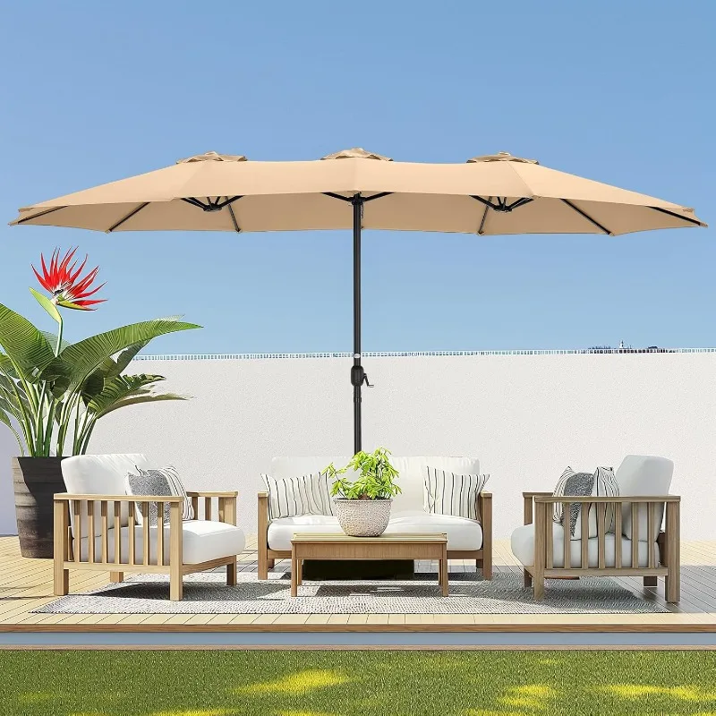 

Double Sided Patio Umbrellas - 15ft Outdoor Extra Large Market Table Umbrella with Base Included, Oversized Umbrella for Deck