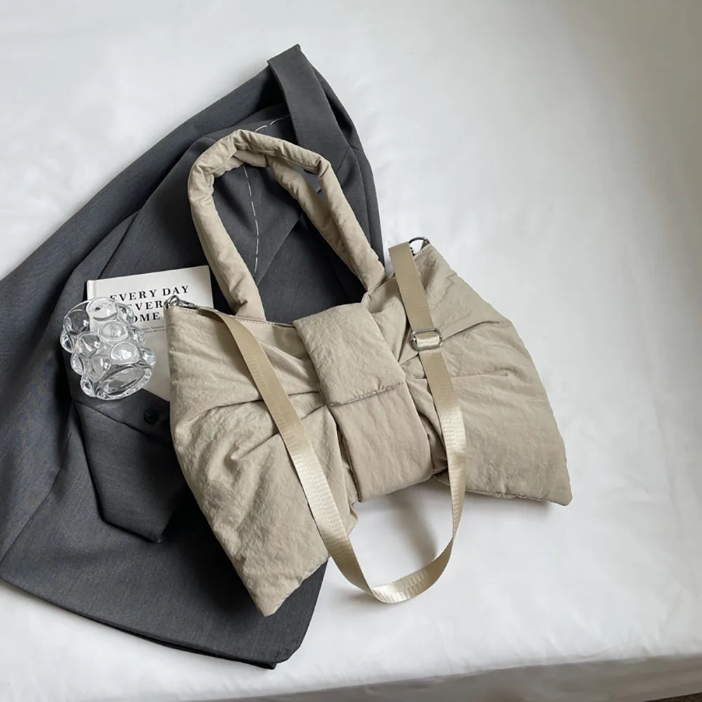 Personalized Big Bow Crossbody Bag for Women Korean Style Solid Color Soft Large Capacity Tote Handbags Commute Shoulder Bags