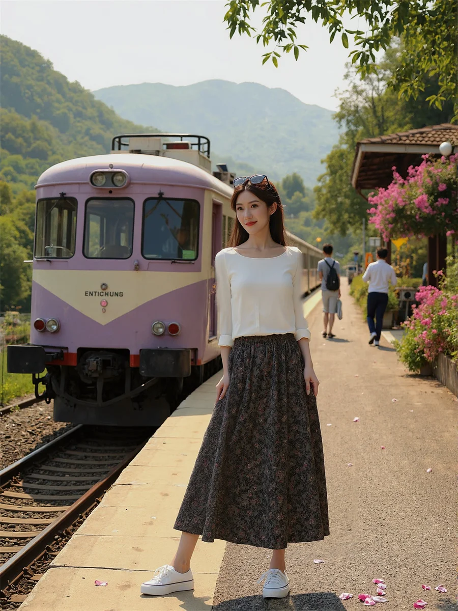 

Юбки трапециевидной формы с цветочным принтом, женские бархатные лоскутные юбки с высокой талией, расклешенные сетчатые художественные, современные, шикарные, летние, легкие, молодежные