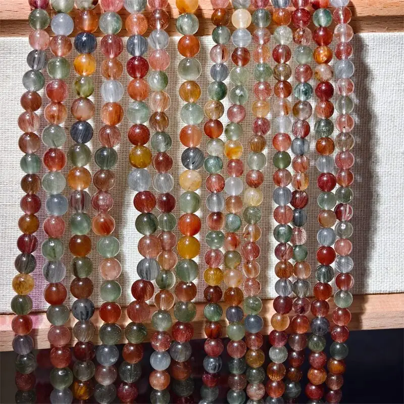 

5/6 мм натуральный цветной кроличий волос кварцевый тройной круг браслет Рейки Исцеляющая энергия кристалл стрейч пара ювелирных изделий подарок 1 шт.