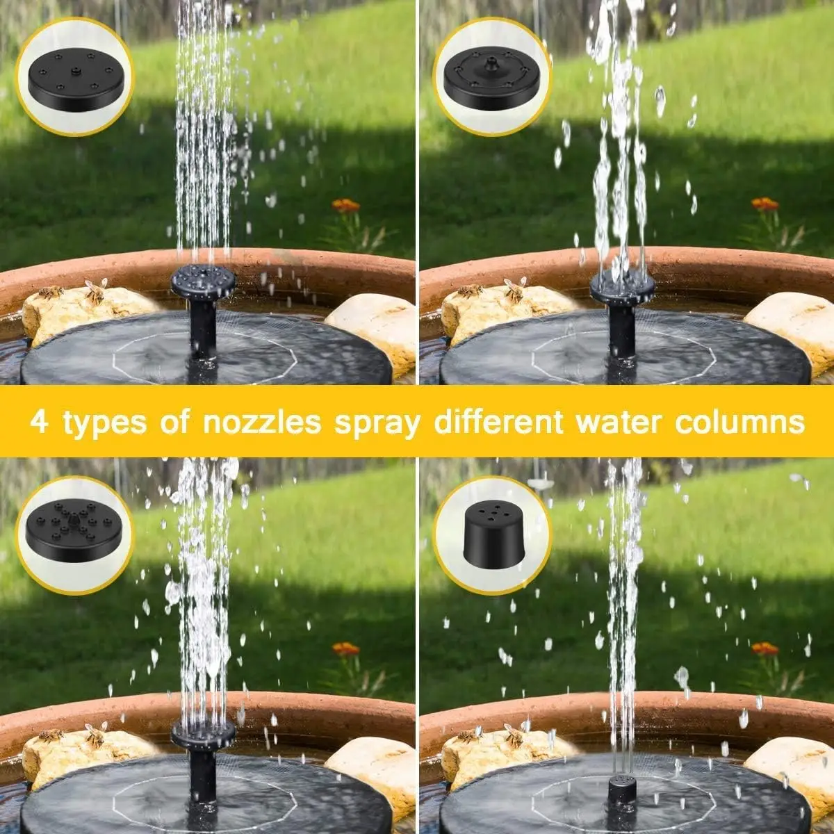 Solar Power Water Fountain Pump for Bird Bath Garden Pond Pool Fish tank Solar Fountain Free Standing Floating