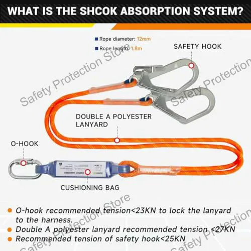 High Altitude Work Safety Harness Rope Hook with Absorber 23KN Electrician Protective Anti Fall Safety Belt Cushioning Bag Rope
