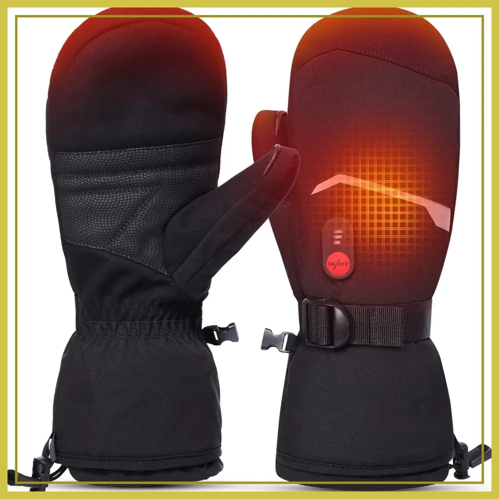 Heated Ski Gloves, Rechargeable Mittens for Men Women, 7.4V Battery Gloves for Skiing Hiking