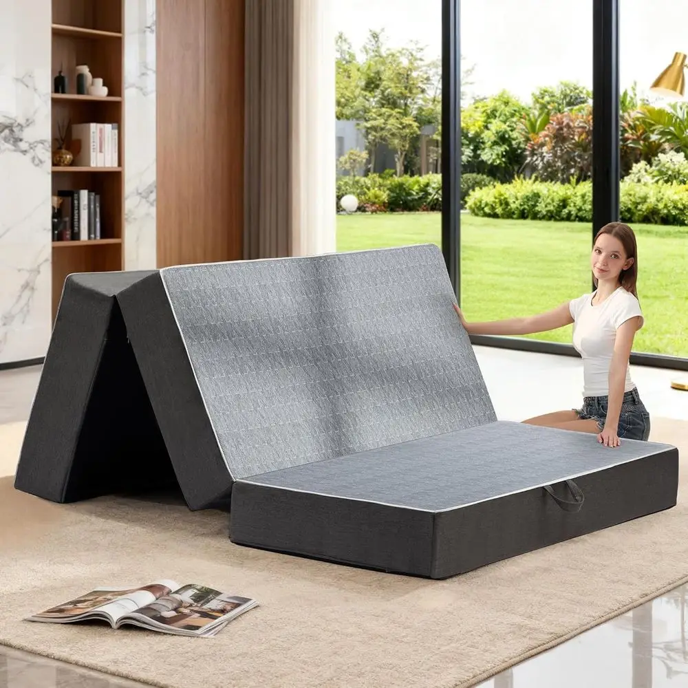 Tri olding MattrQueen Size - 6 Inch Dual-Layer Memory oam oldale MattrPortale loor ed Soa with Removale Washale Cover, Handle &