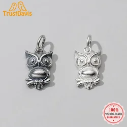 TrustDavis  Real 925 Sterling Silver Fashion Sweet Animal Owl Charm Pendant Handmade DIY Accessories Wholesale Fine Jewelry DZ98