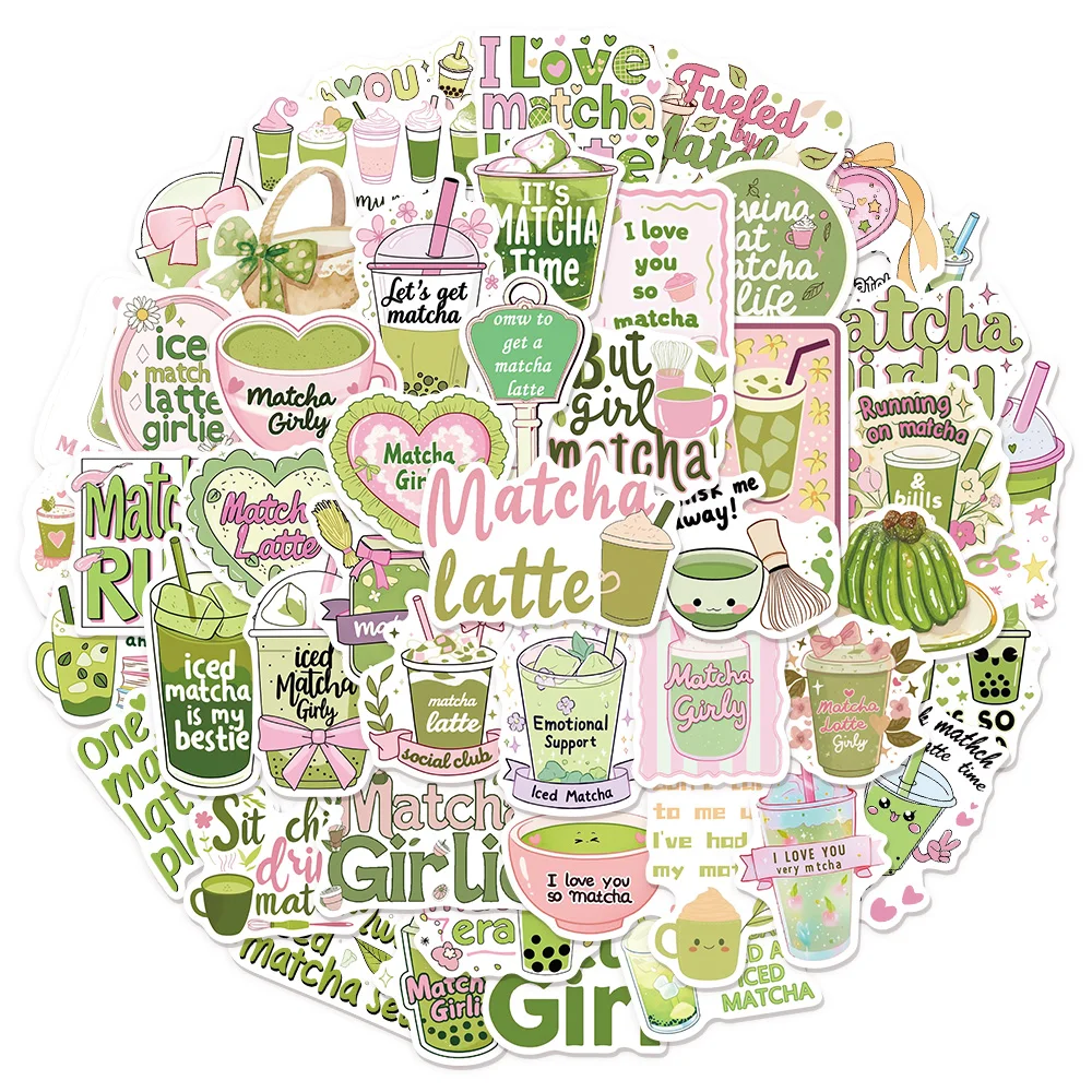 50PCS Green Matcha Fresh Graffiti Stickers Luggage Notebook Skateboard Speaker Label Waterproof Stickers