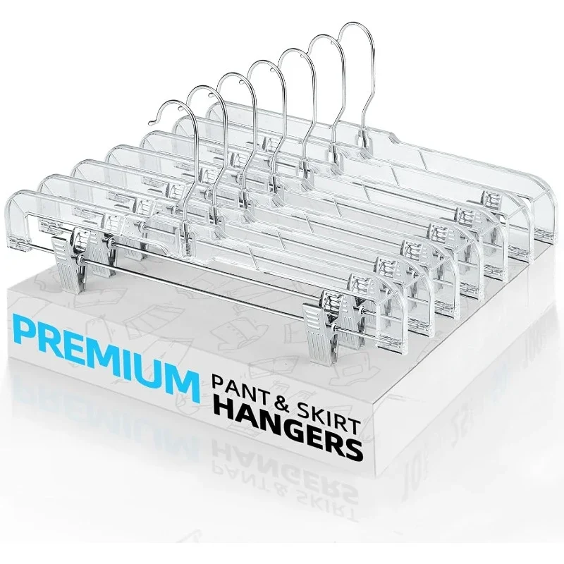 

50 Pack 14 inch Plastic Pants Hangers with Clips, Skirt Hangers, Clip Hangers for Pants, Trouser Bulk Plastic Pant Hangers