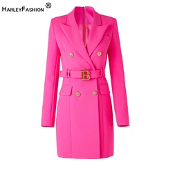 American Style New Autumn Elegant Fluorescent Color Street Lady Blet Blazer Dress Women Quality Chic Dresses