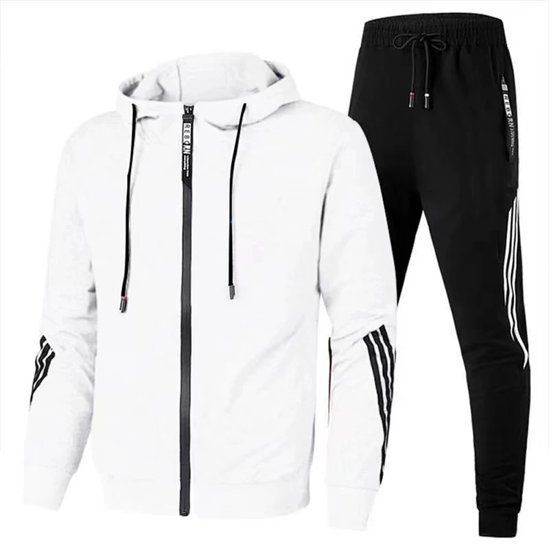 New 2024 Men\'s hoodie pants two-piece solid color hoodie jacket sports zipper sports wear jogging men\'s gym clothes