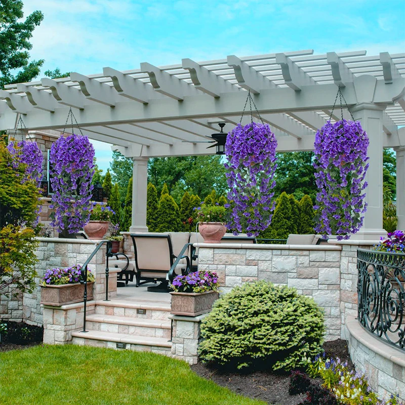Künstliche violette Efeu-Hängeblumen, Hochzeitsbogen, Party-Dekoration, Zuhause, Zimmer, Garten, Terrasse, Outdoor-Dekoration, gefälschte Blumengirlande – Detail 5