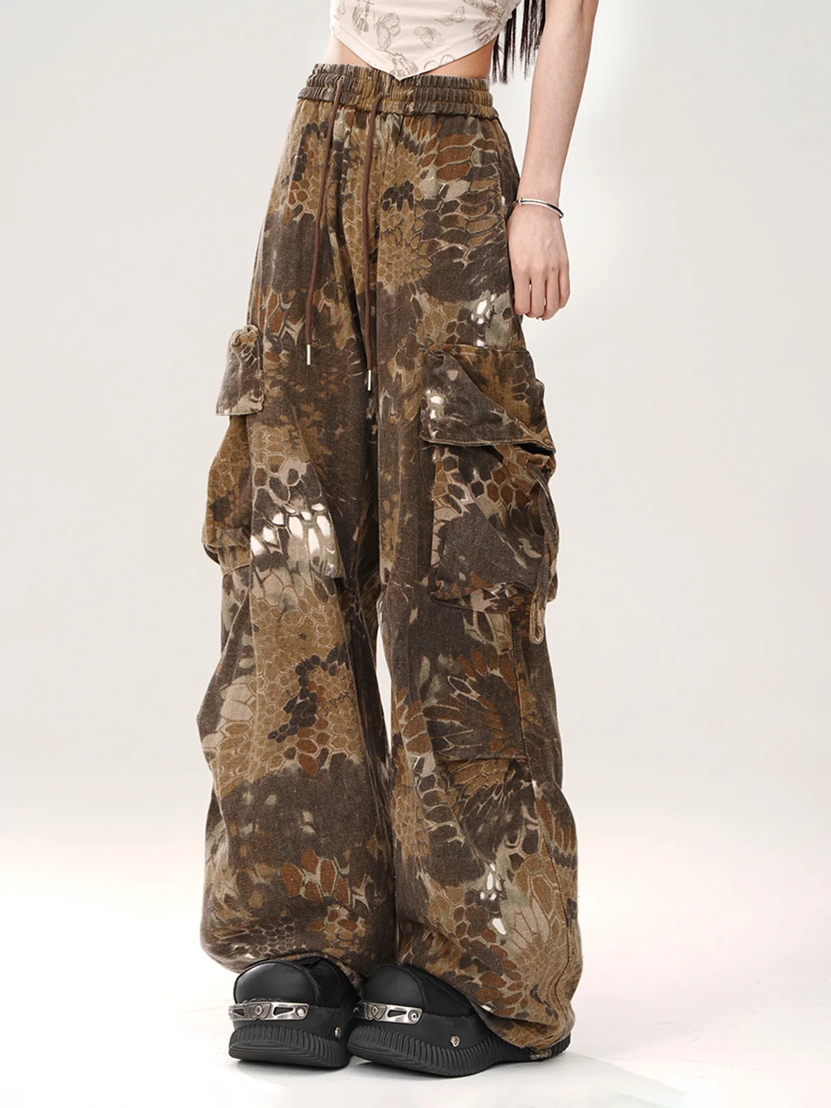 High Quality Hot Selling Wholesale Casual Snake Patterned Wide Leg Pants Women's Loose Work Pants Straight Leg Pants Streetwear