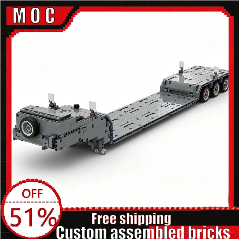 

1017 PCS Low Loader Trailer With Steering Axles Heavy Truck Accessory Model Building Blocks Custom DIY Educational Assembly Toys