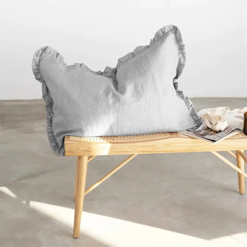 100% Linen 1 Piece Ruffled Pillowcase no Pillow core,Envelope Ruffled Pillow Shams, Soft Breathable and Pillowcases