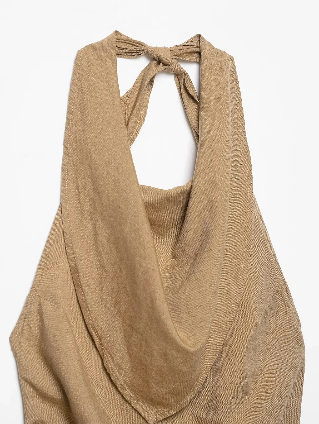 KONDALA Vintage Khaki Einfarbiger Damenanzug, Neckholder Ärmellos Rückenfrei Plissiert Schmal Geschnittene Weste, Weite Hose, Modische Elegante Sets für Herbst 2026 – Detail 11