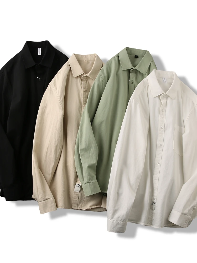 

Japanese Style Heavyweight Pure Cotton Khaki Fabric Men's Autumn Skin-friendly Breathable Color Long Sleeve Shirt