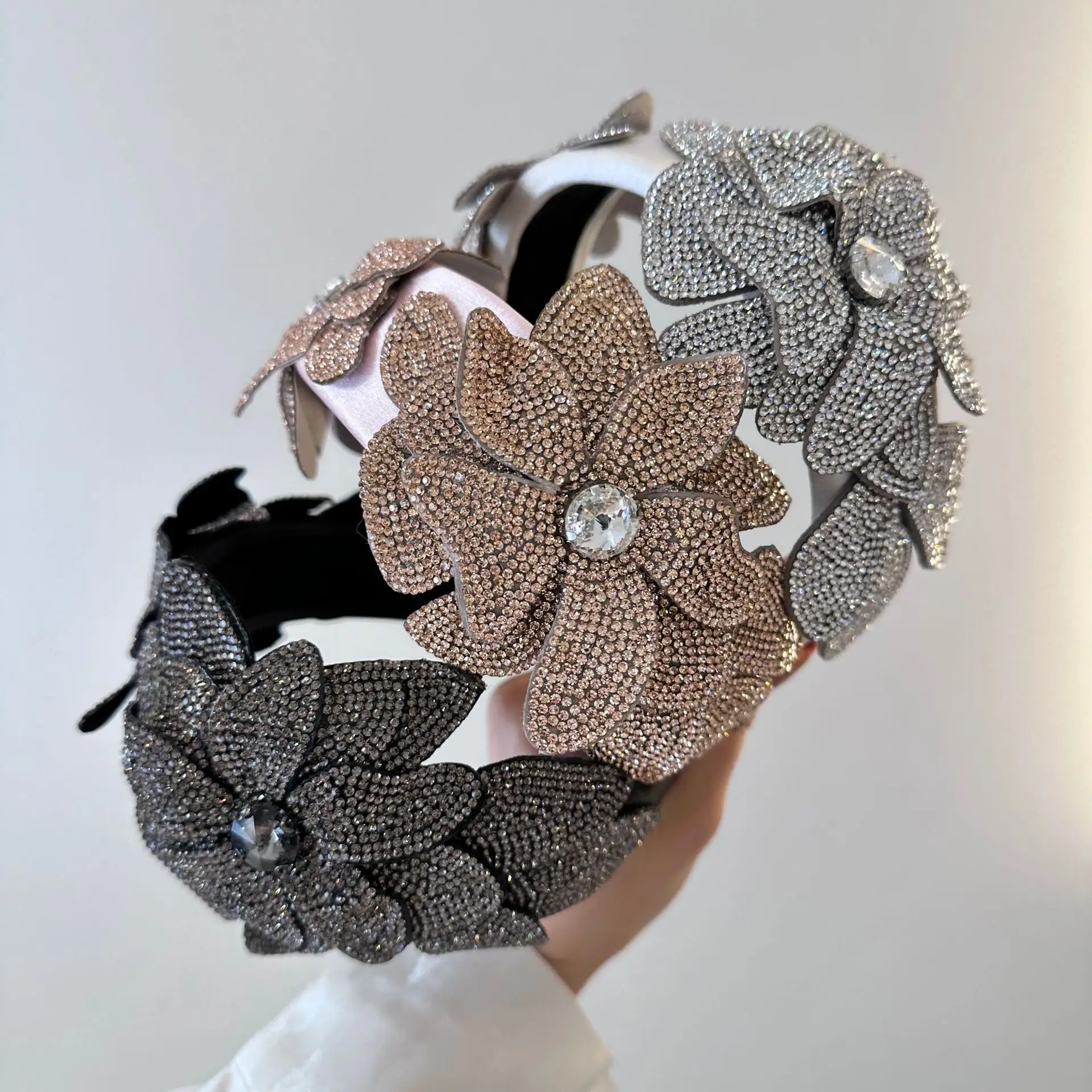 Rhinestone Headband Women Girls Fashion Silver Headband Bling Sparkly Crystal Diamond Flower Headband Hair Band Holiday Birthday