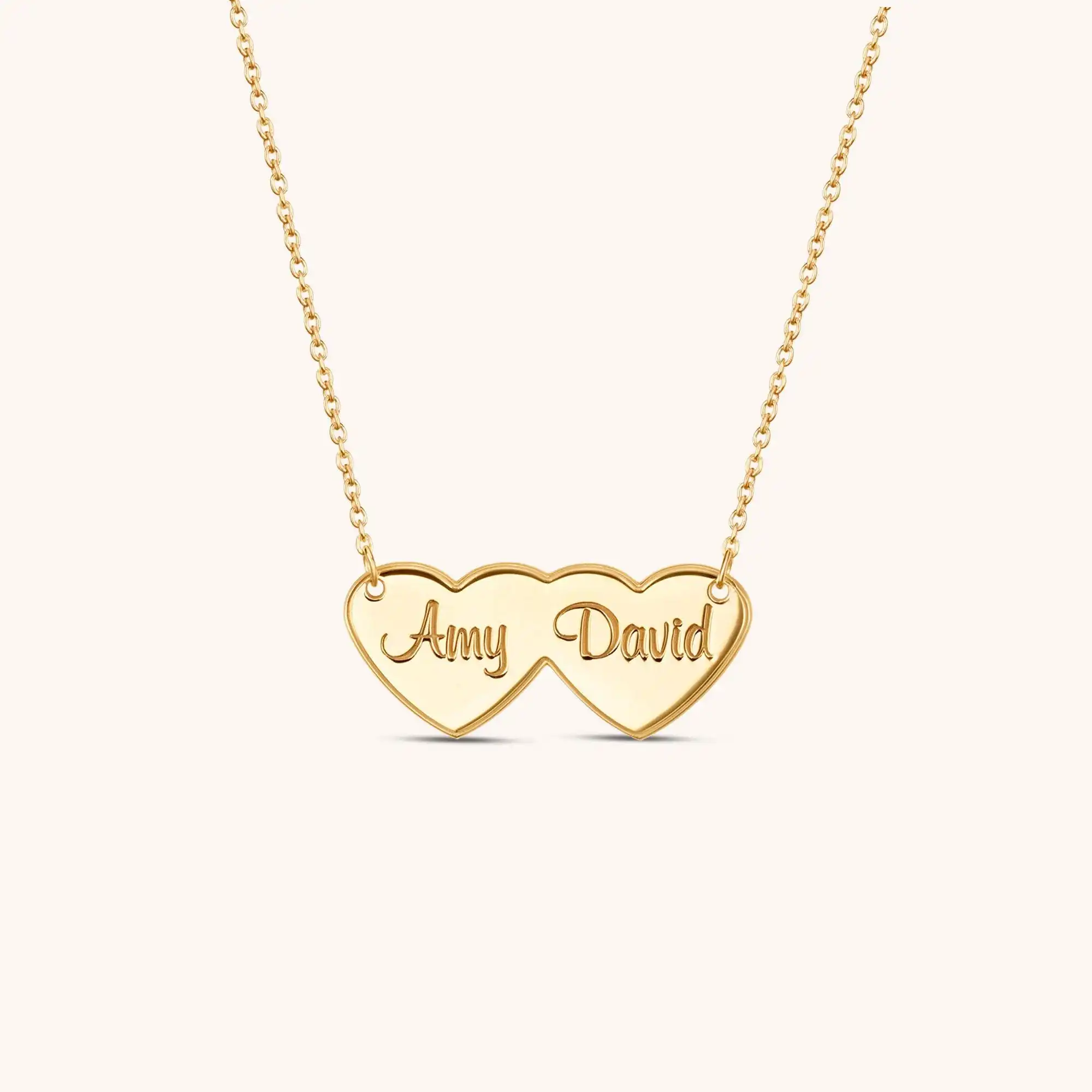 Personalized Double Heart Double Name Necklace Customized Double Name Couple Necklace Unique Gift for Someone Special