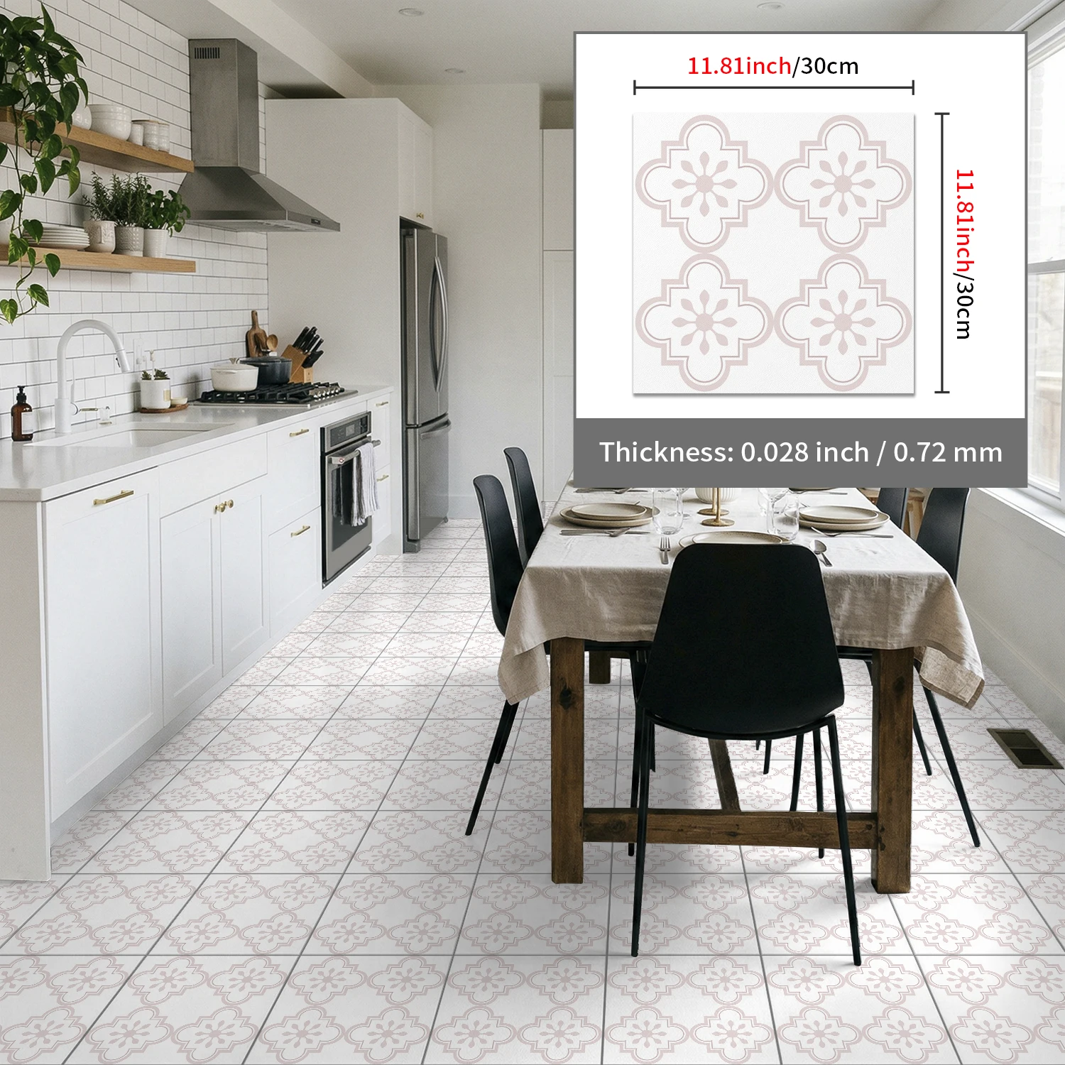

Vintage 4-Flower Floor Stickers, Anti-Scratch Waterproof Self-Adhesive Tile Decals for Home Kitchen Bathroom Wall Decor