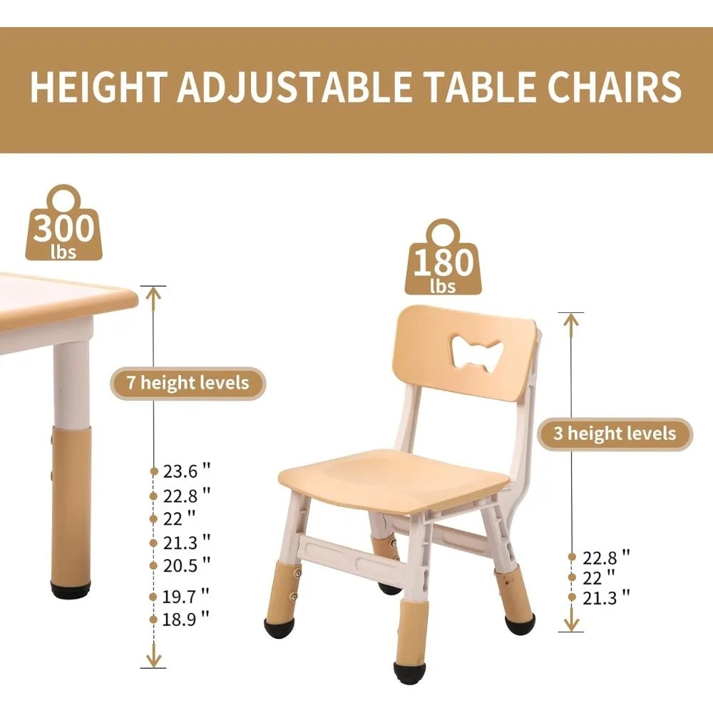 Kinderspieltisch und Stühle im Set für Kinder im Alter von 5 bis 8 Jahren mit 6 Stühlen