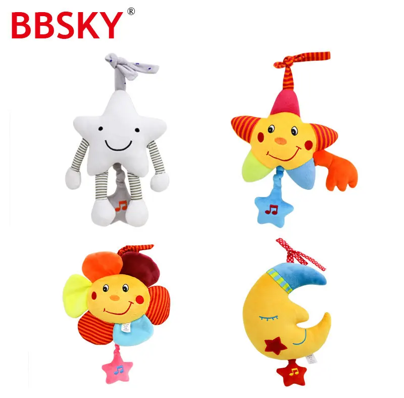 Hanging Musical Toys Cute Cartoon Stars and Moon  Baby Plush Hanging Toys Infants Plush Hanging Toys for Crib Stroller Car