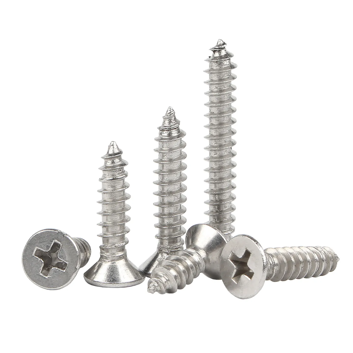 10‑50Pcs A2 304 Stainless Steel Phillips Drive Countersunk Flat‑Head Tapping Fasteners M5 M5.5, Plasterboard Wood Self‑Tapping S